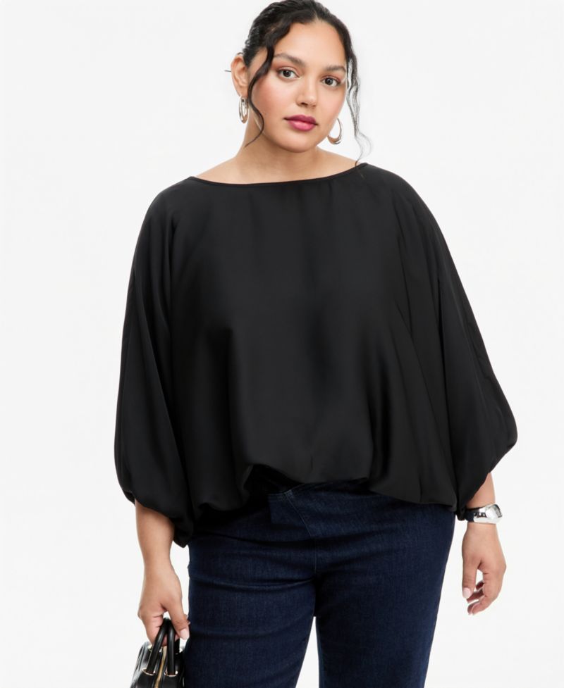 I.N.C. Plus Size Elbow Bubble Flow Raglan Short-Sleeve Wide-Neck Blouse