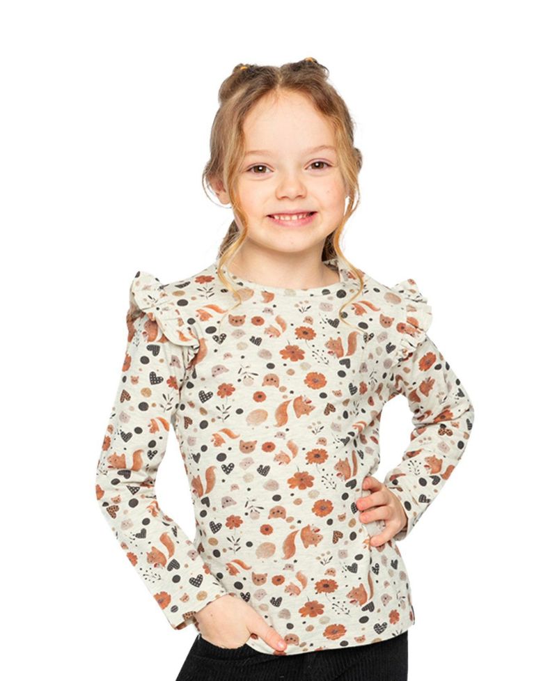 Big Girls 6-14 Long Sleeve Organic Cotton T-Shirt with Squirrel Print