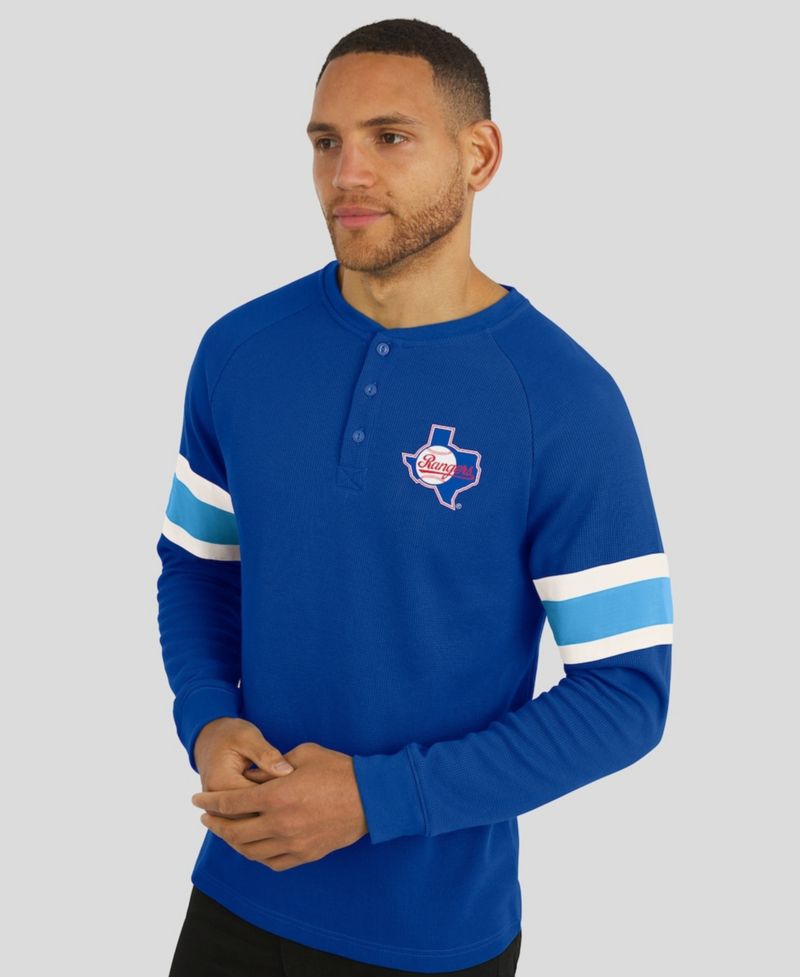 Darius Rucker Collection By Men's Royal Texas Rangers Waffle-Knit Raglan Long Sleeve Henley T-Shirt