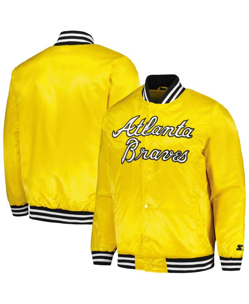 Men's Gold Atlanta Braves Cross Bronx Fashion Satin Full-Snap Varsity Jacket