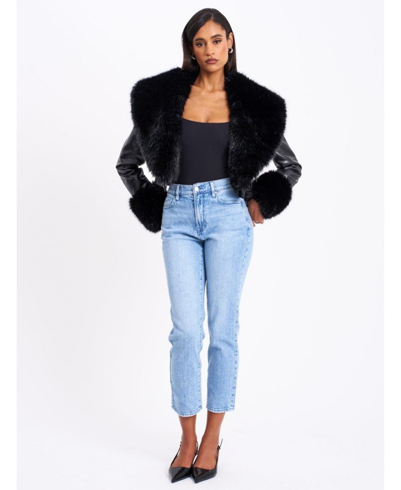 Women's Ziah Cropped Leather Jacket with Fur Collar