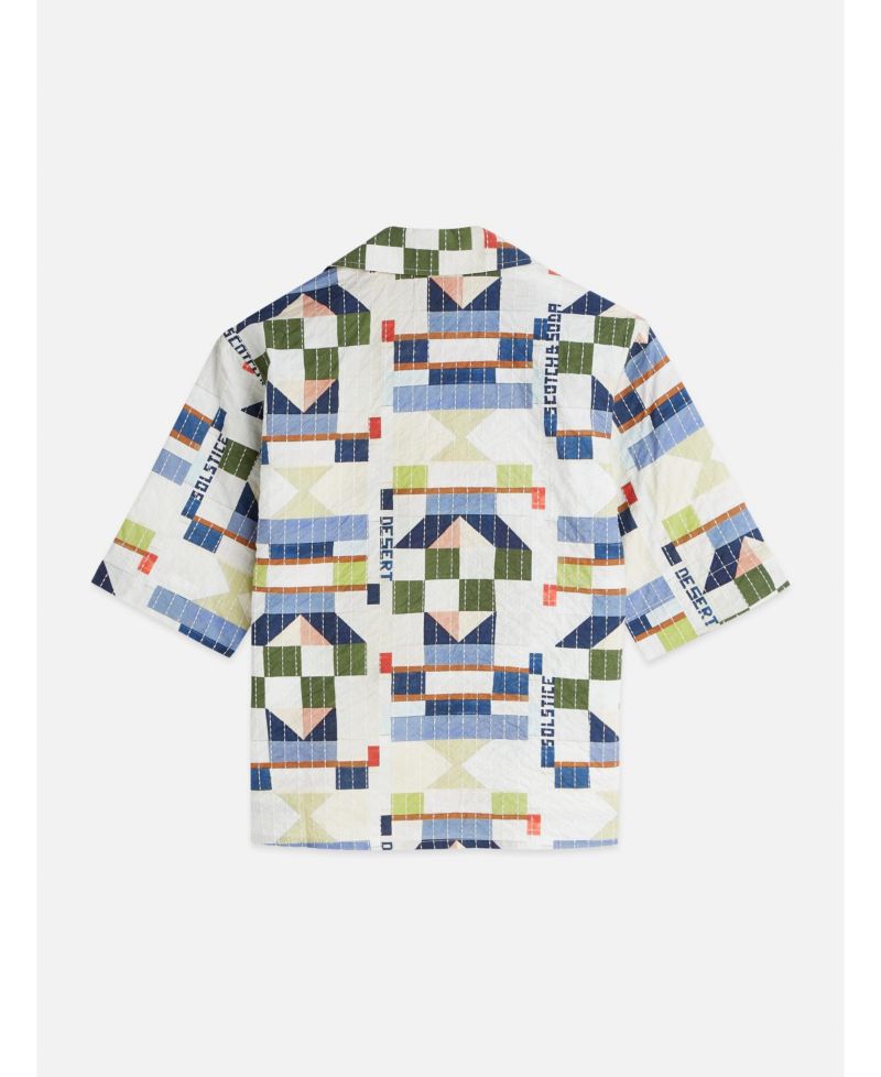 Women's Stitch-Embroidered Printed Short Sleeve Shirt