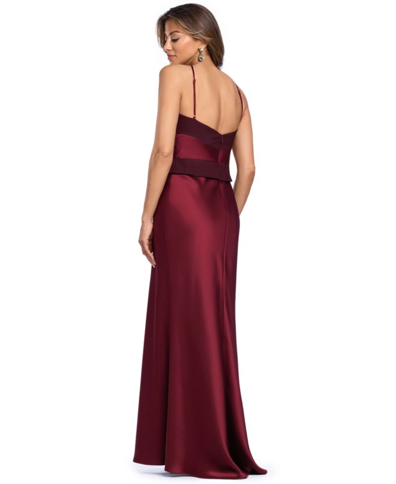 Women's Halter Satin Peplum Gown