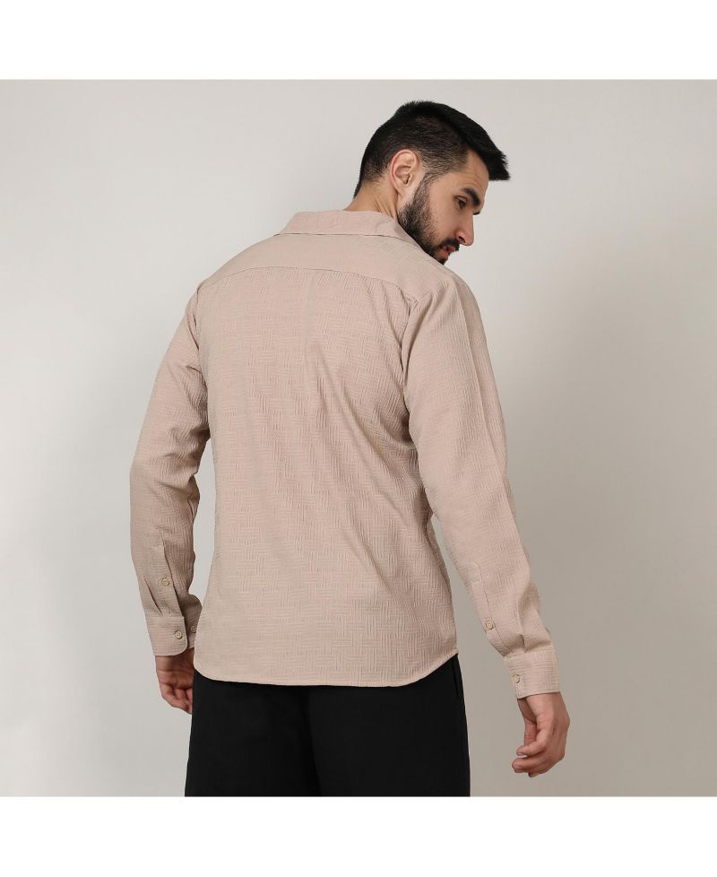 Men's Beige Self-Design Intertwine Shirt