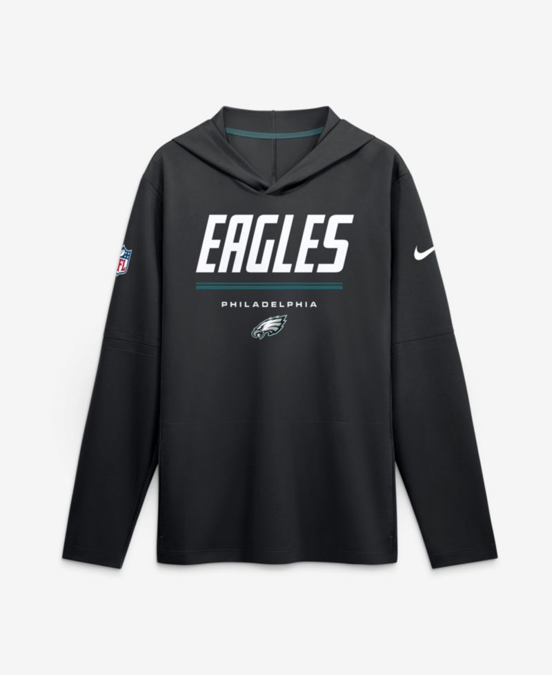 Men's Black Philadelphia Eagles Sideline Game On Lightweight Long Sleeve Dri-FIT Hoodie