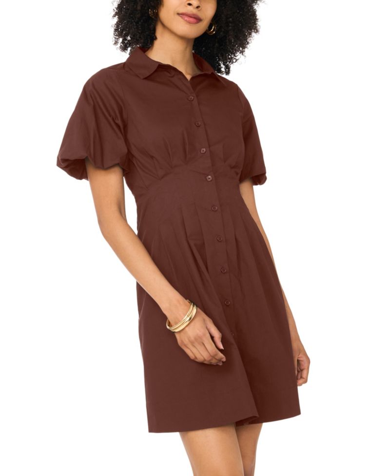 Women's Puff-Sleeve Corset Cotton Mini Dress