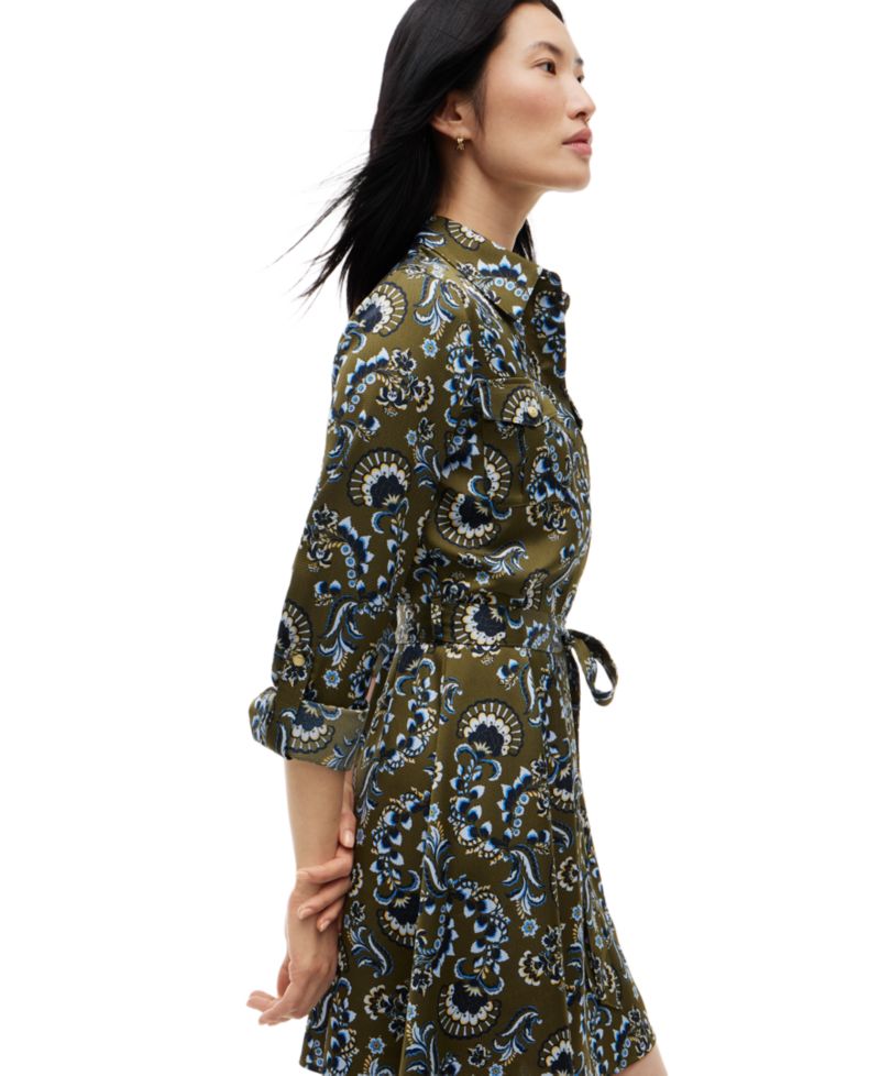 Women's Long-Sleeve Paisley-Print Shirt Dress