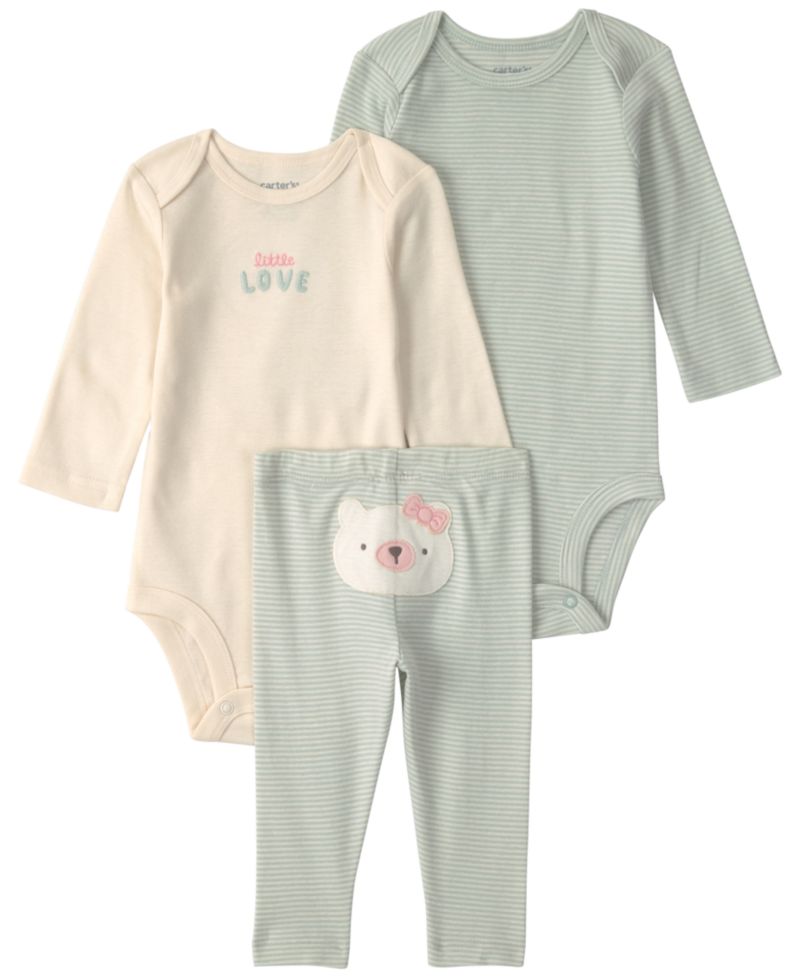 Baby Girls' Little Love Polar Bear Long-Sleeve Bodysuits and Pants, 3-Piece Set