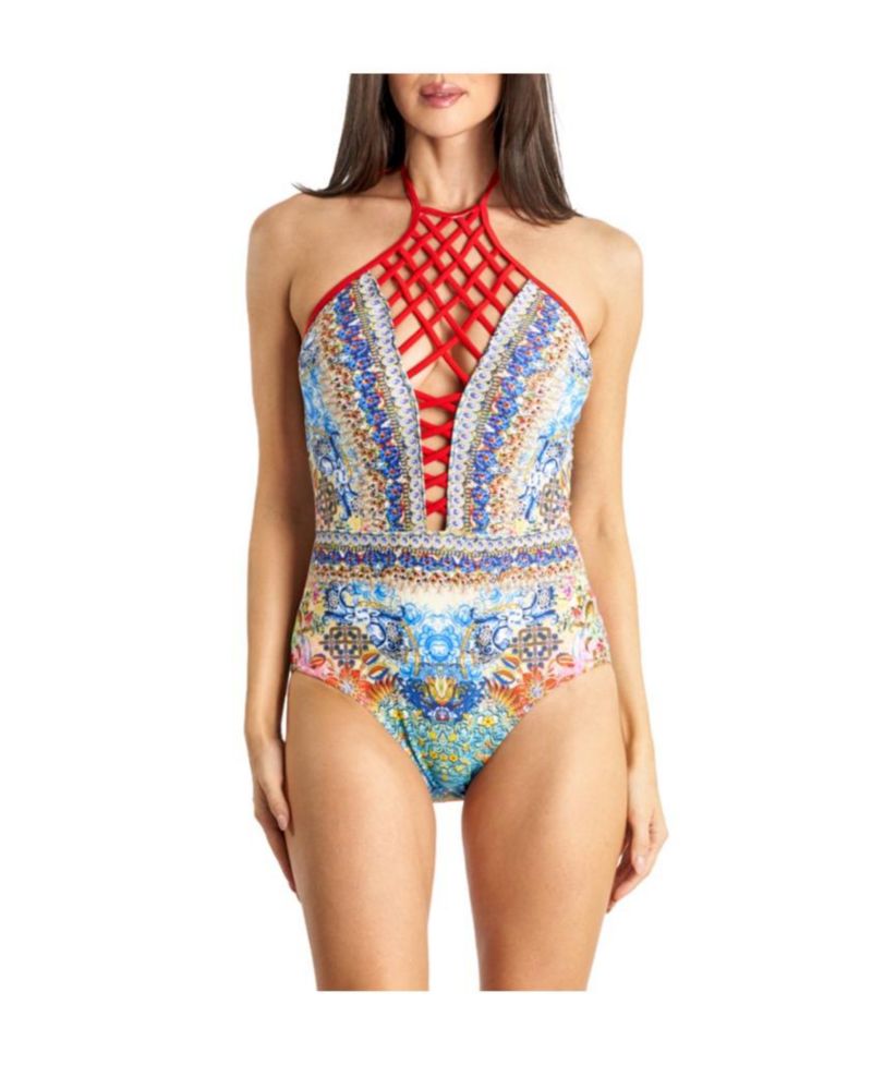 Women's Lace Up One Piece Swimsuit