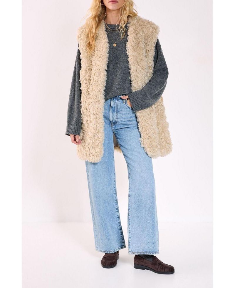 Women's Curly Faux Fur Borg Gilet