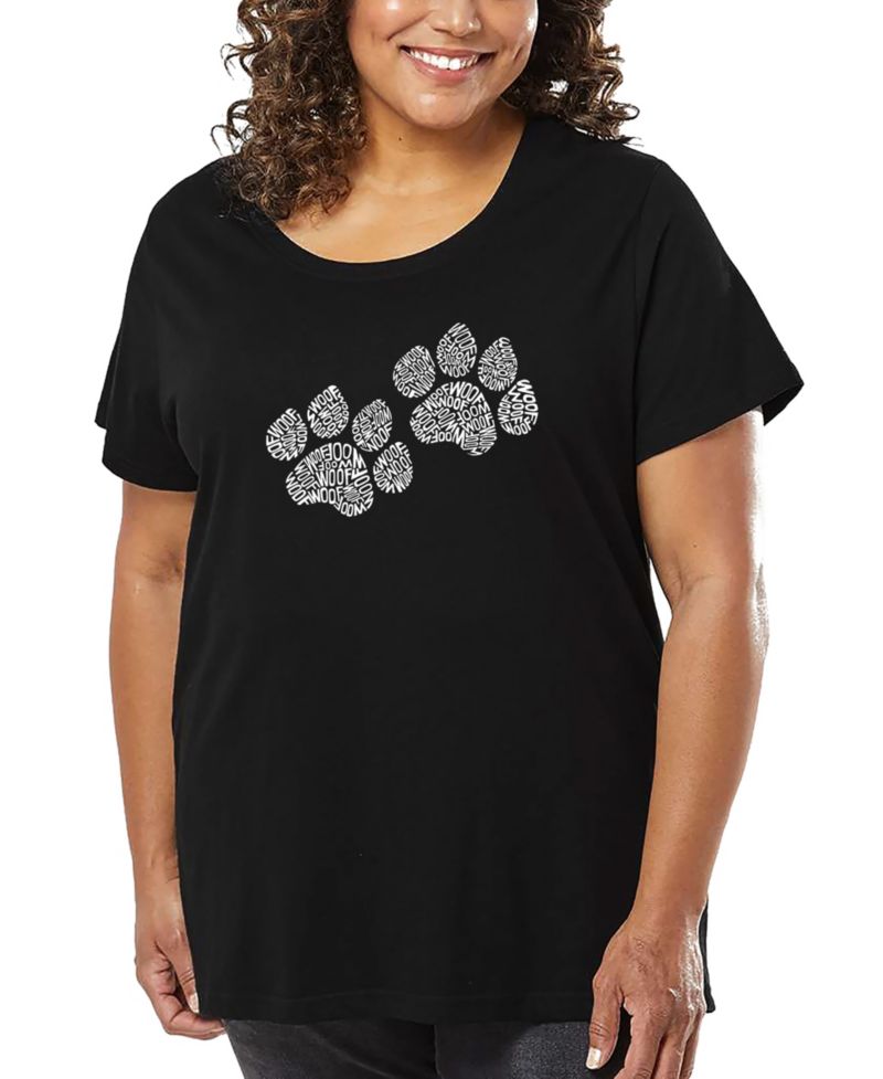 Plus Size Woof Paw Prints Word Art T-Shirt