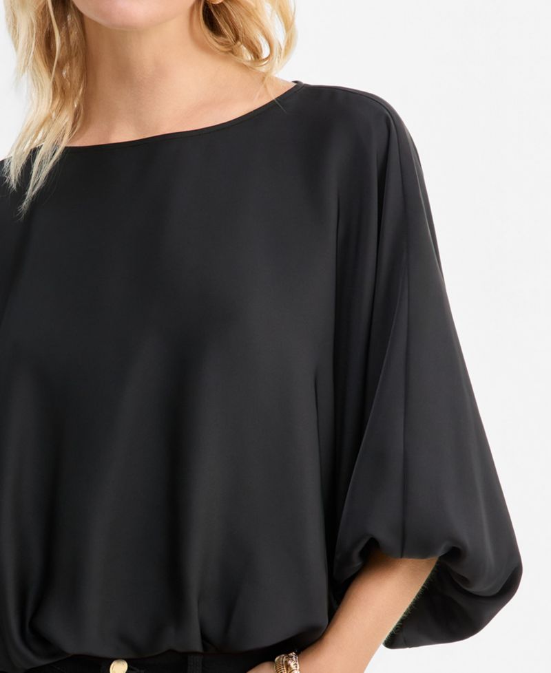 Women's Elbow-Sleeve Bubble Boat Neck Blouse