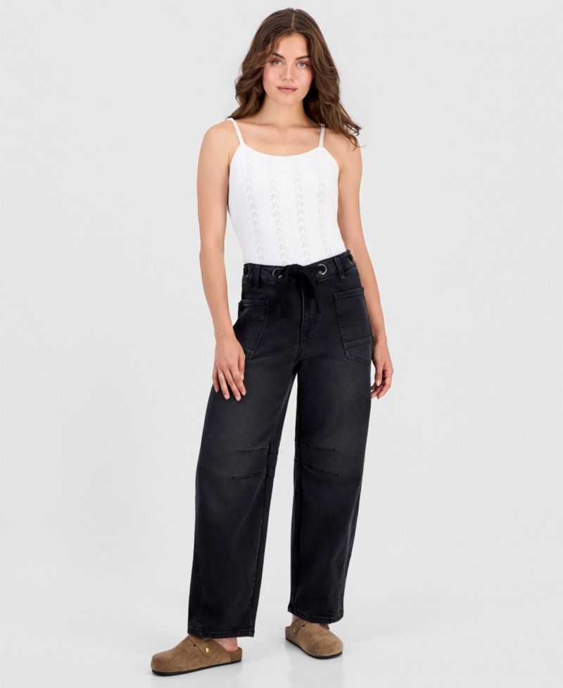 Trendy Plus Size Tie-Waist Barrel Jeans
