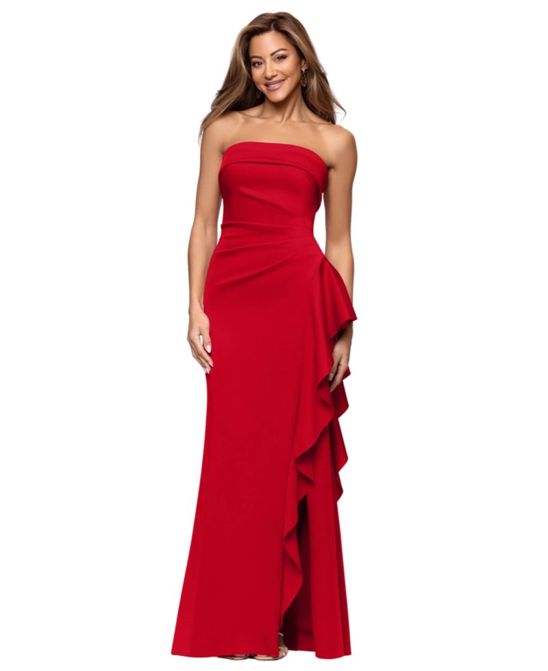 Petite Strapless Ruffle Sheath Gown
