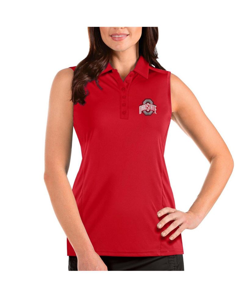 Women's Scarlet Ohio State Buckeyes Tribute Sleeveless Polo Shirt