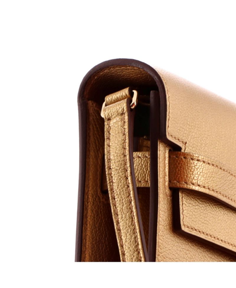 Pre-Owned Hermes Kelly To Go Wallet Metallic Chevre Chamkilight