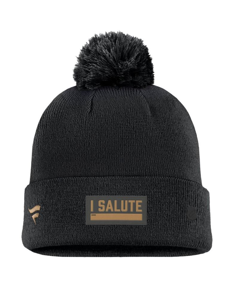 Men's Black Vegas Golden Knights Military Appreciation Cuffed with Pom Knit Hat