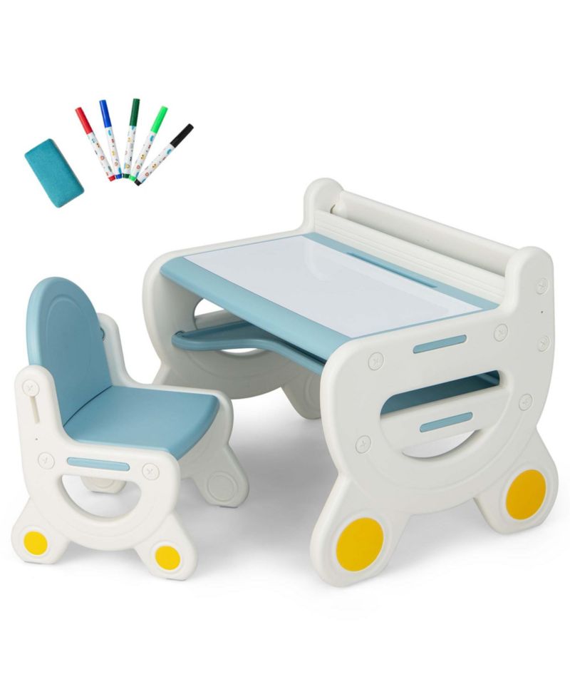 Kids' Erasable Drawing Table and Chair with Storage, 2-Piece Set