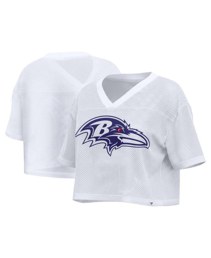 Women's Baltimore Ravens Oversized Cropped Mesh V-Neck Short-Sleeve Top