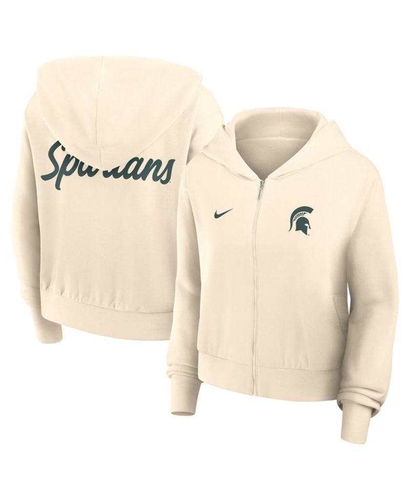 Women's Cream Michigan State Spartans Chill Midi Full-Zip Hoodie
