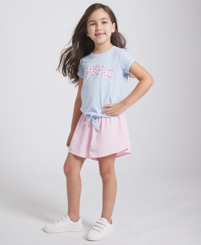 Girls' 4T-6X Tie-Front T-Shirt and Pleated Shorts, 2-Piece Set