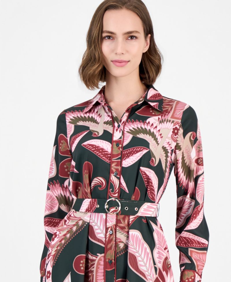 Women's Floral Long-Sleeve Fit-and-Flare Midi Dress