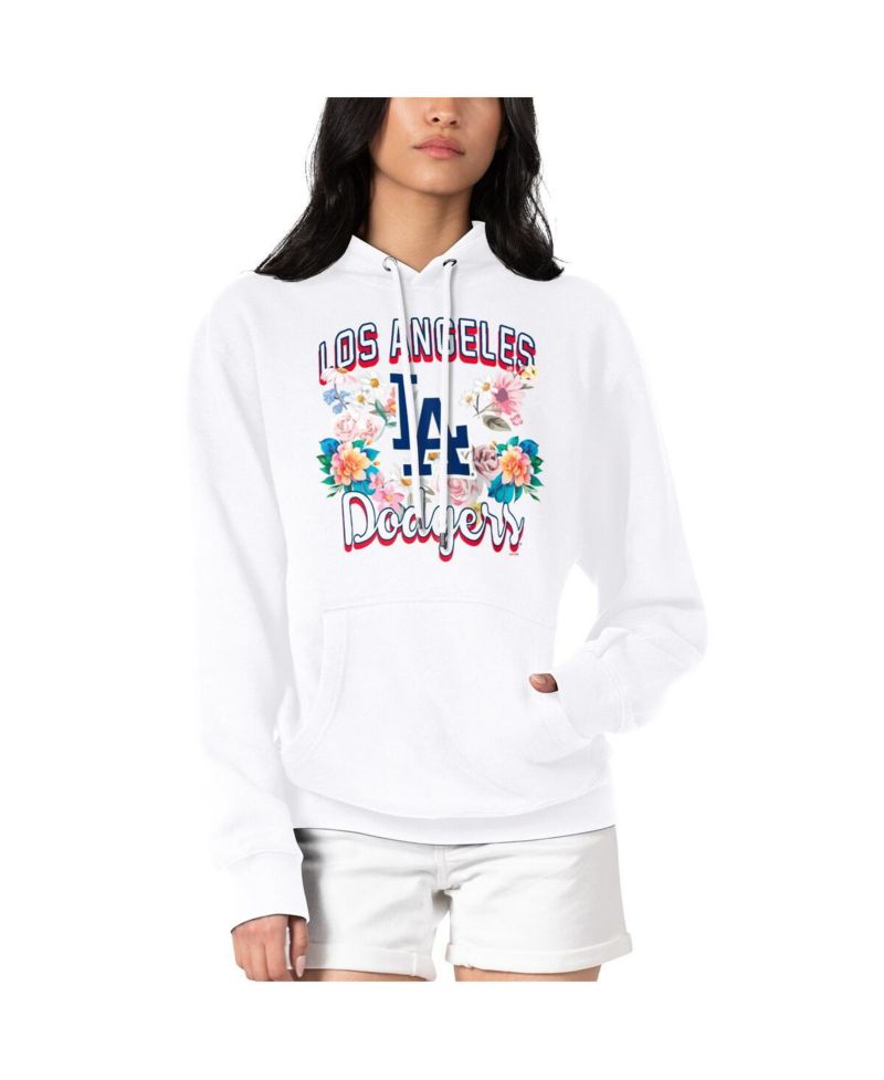 Women's White Los Angeles Dodgers Flowers Graphic Pullover Hoodie