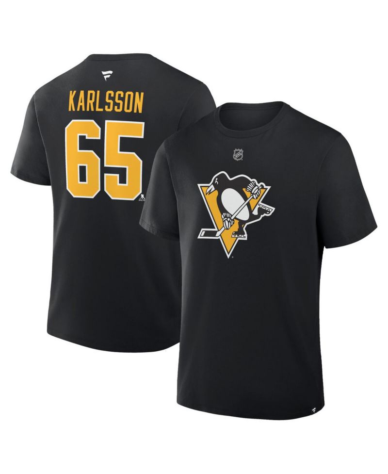 Men's Erik Karlsson Black Pittsburgh Penguins Authentic Stack Name & Number T-Shirt