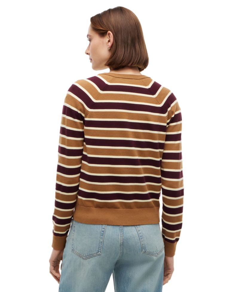 Women's Striped Slim-Fit Crewneck Cardigan