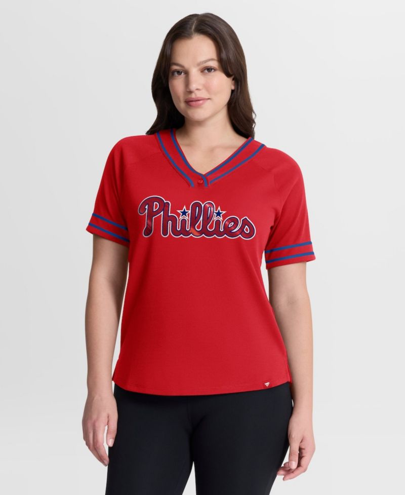 Women's Red Philadelphia Phillies Diva Race Ahead Raglan V-Neck T-Shirt
