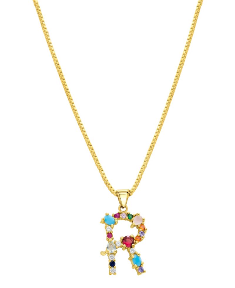 14K Gold-Plated Multi Color Stone Initial Necklace