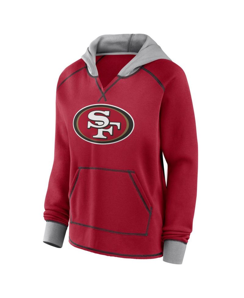 Women's Scarlet San Francisco 49ers Boom Fleece Pullover V-Neck Hoodie