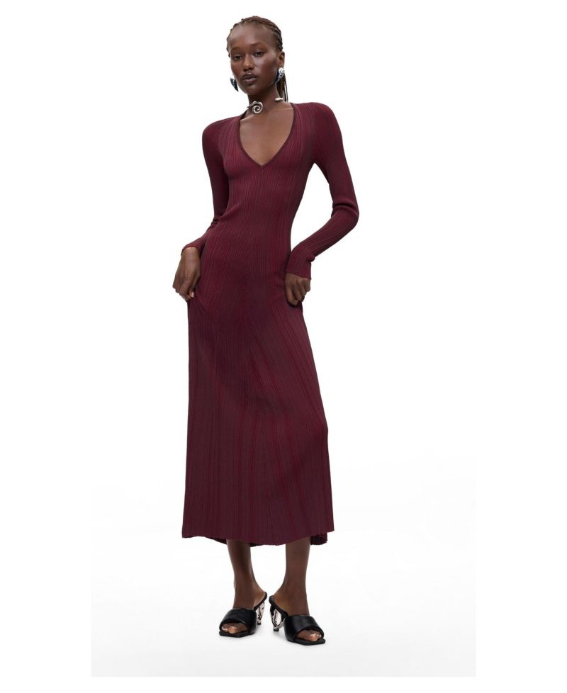 Women's Long-Sleeve Fitted Ribbed-Knit Sweater Dress