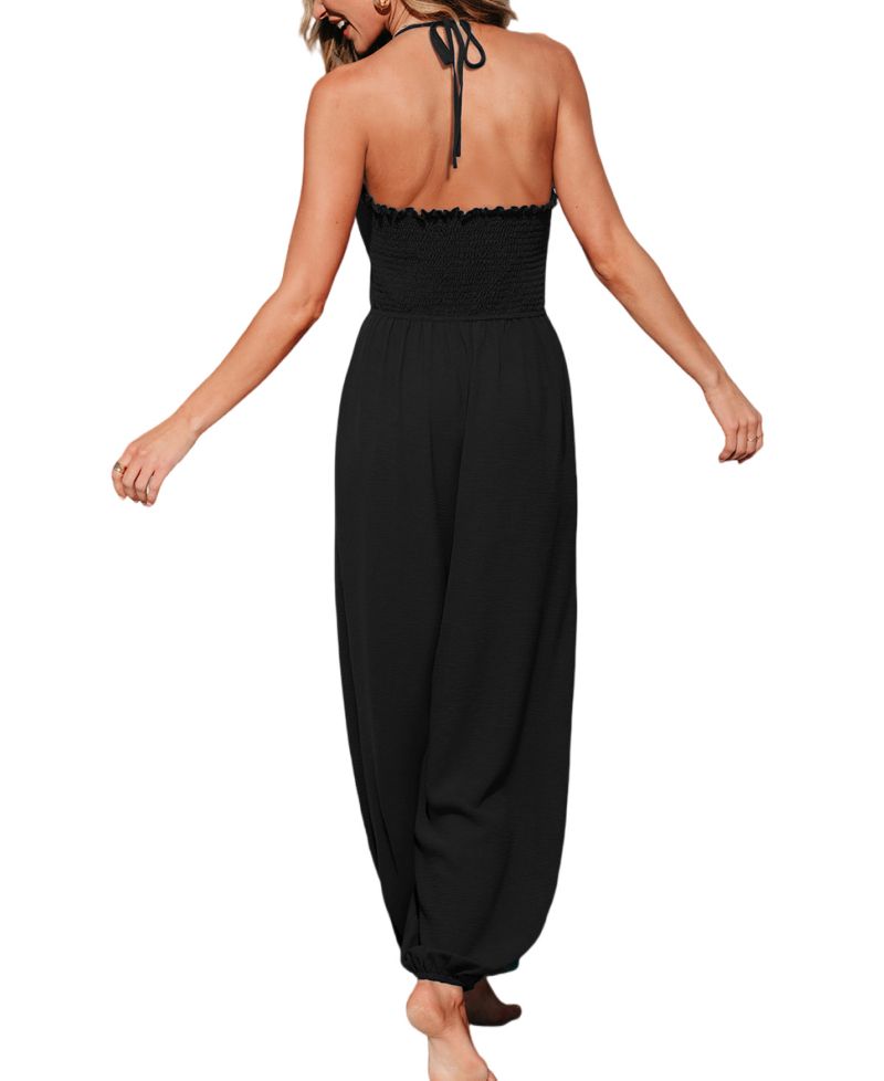 Women's V-Neck Zipper Closure Unlined Jumpsuit