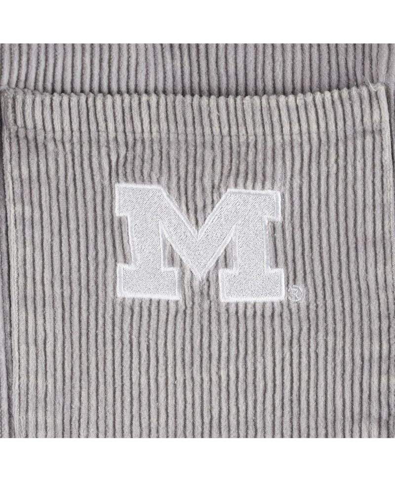 Women's Gray Distressed Michigan Wolverines Vintage-Like Wash Corduroy Full-Snap Hooded Shacket