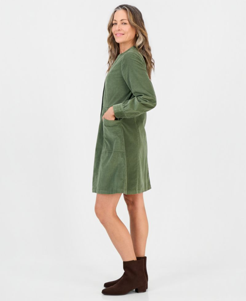 Petite Long-Sleeve Corduroy Dress