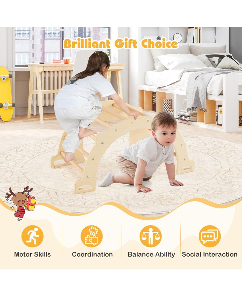 8-in-1 Kids Climbing Arch with Beech Wood Collapsible Storage Bin, 2-Piece Set