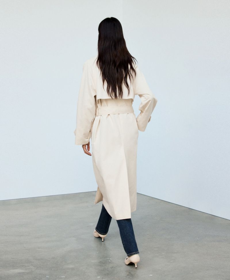 Women's Belted Funnel-Neck Long Trench Coat