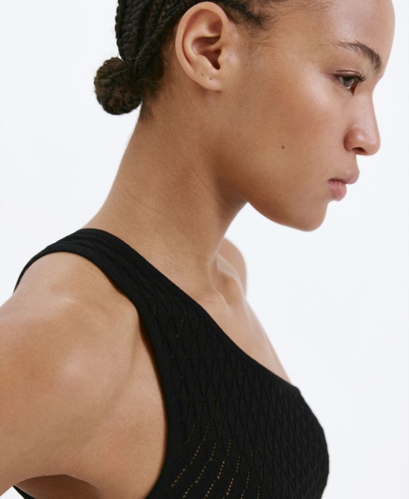 Women's One-Shoulder Open-Knit Side-Slit Top