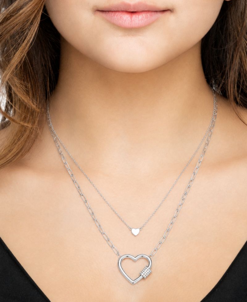 Cubic Zirconia Double Layered Strand Heart Necklace