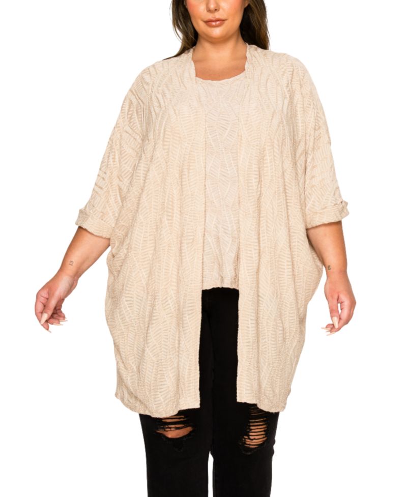 Plus Size Spiral Wave Texture Dolman Cardigan Sweater