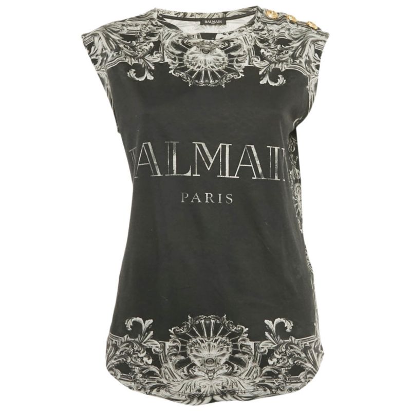 Women's Black Print Cotton Sleeveless Top