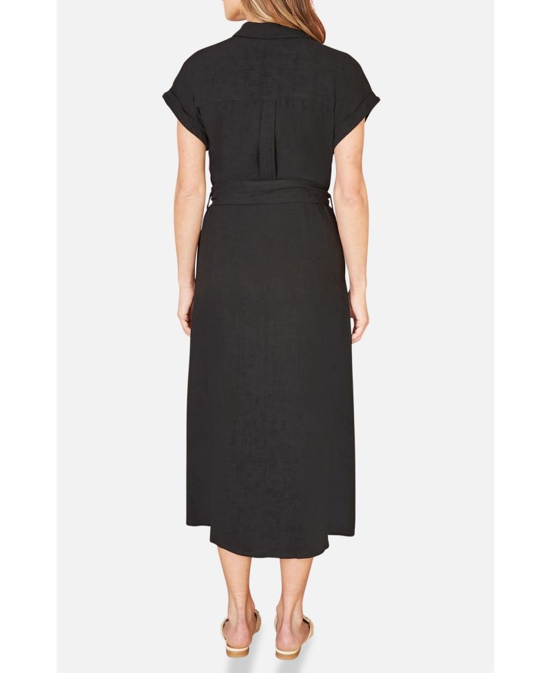 Women's Linen Look Midi Shirt Dress