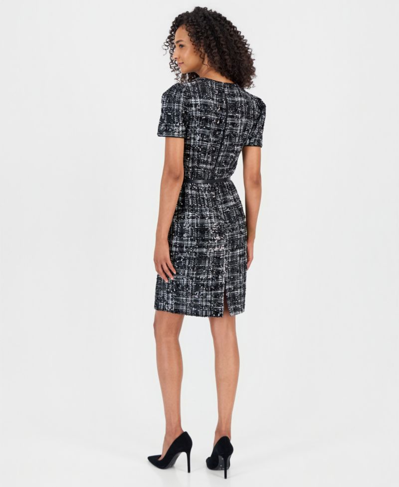 Women's Puff Sleeve Plaid Midi Dress