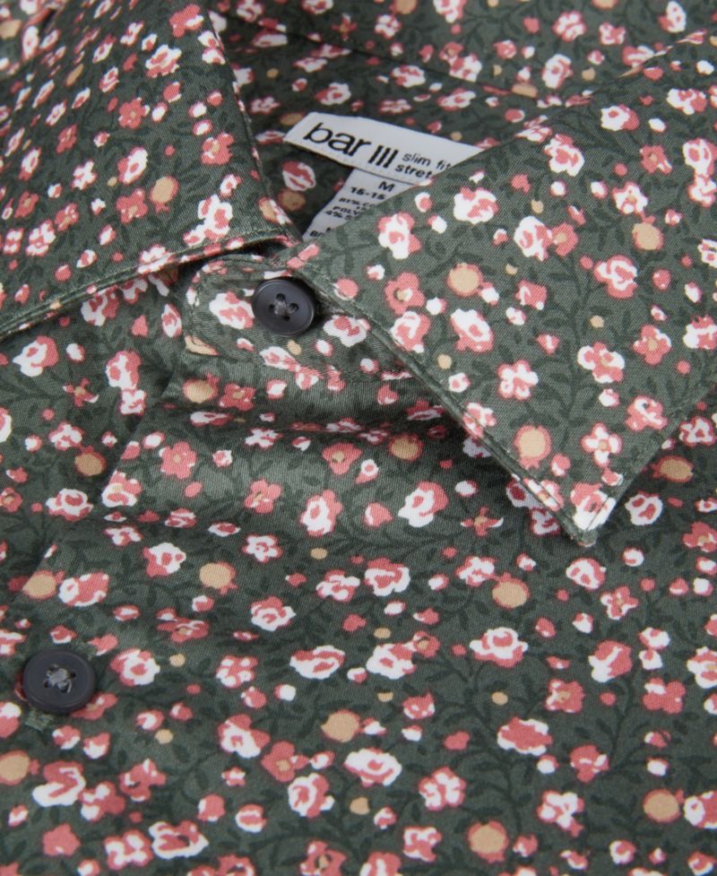 Men's Front Floral Print Dress Shirt