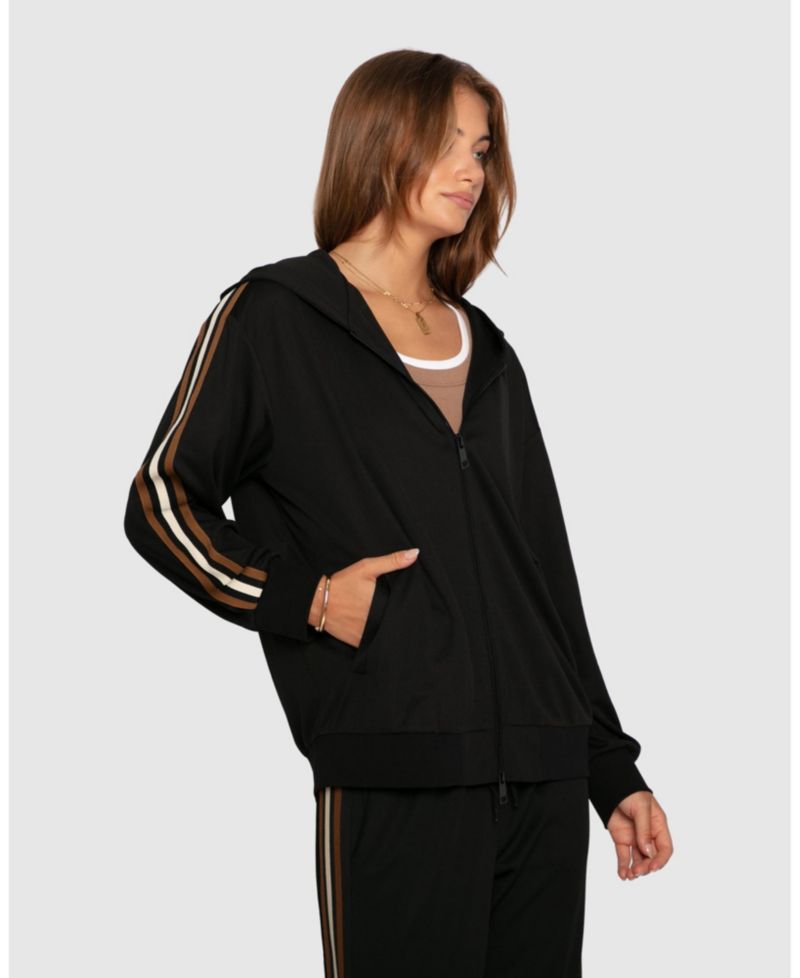 Women's Ready To Go Hooded Zip-Up Striped Sleeve Jacket