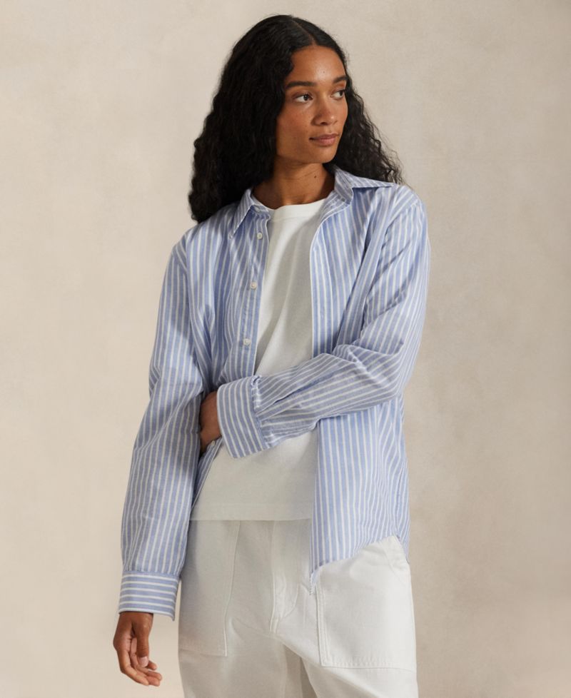 Women's Striped Long-Sleeve Button-Front Shirt