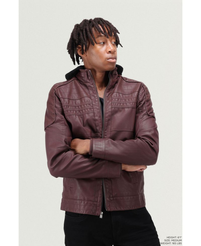 XRAY Men's Moto PU Jacket With Hood and Faux Shearling Lining
