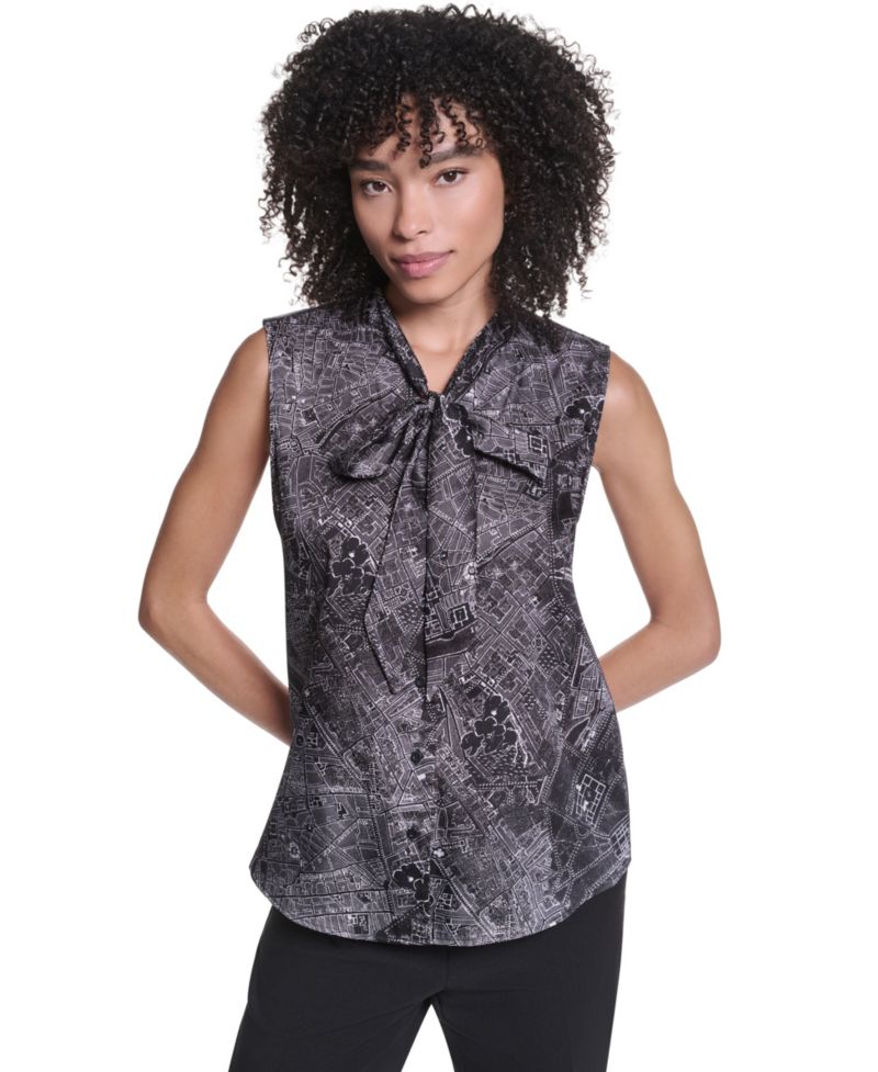 Women's Sleeveless Mock-Neck Button-Front Blouse