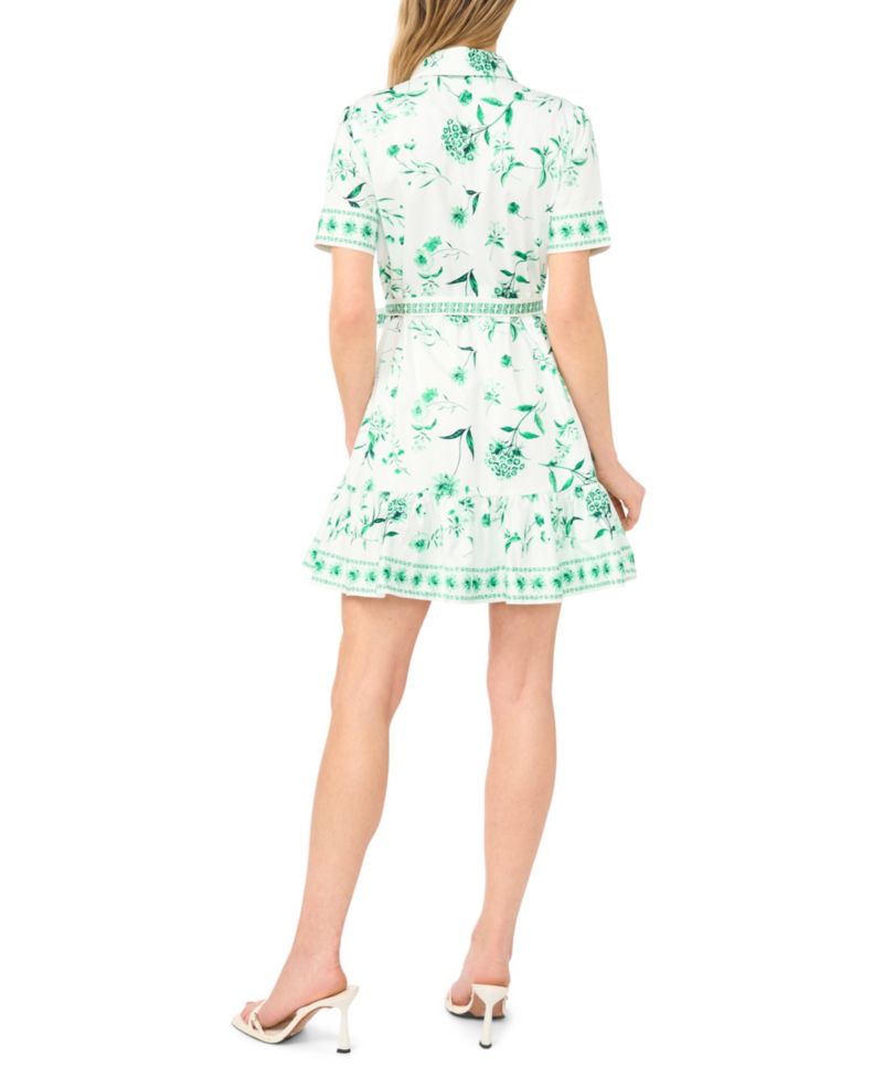 Women's Collared Short-Sleeve Mini Shirt-Dress